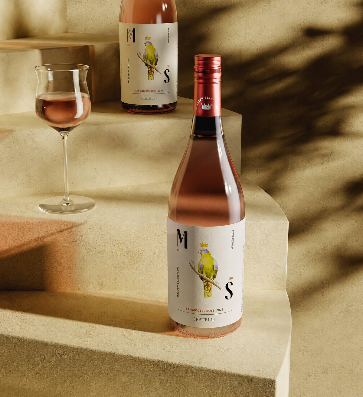 MS Fratelli Sangiovese Rosé bottle with a glass of wine